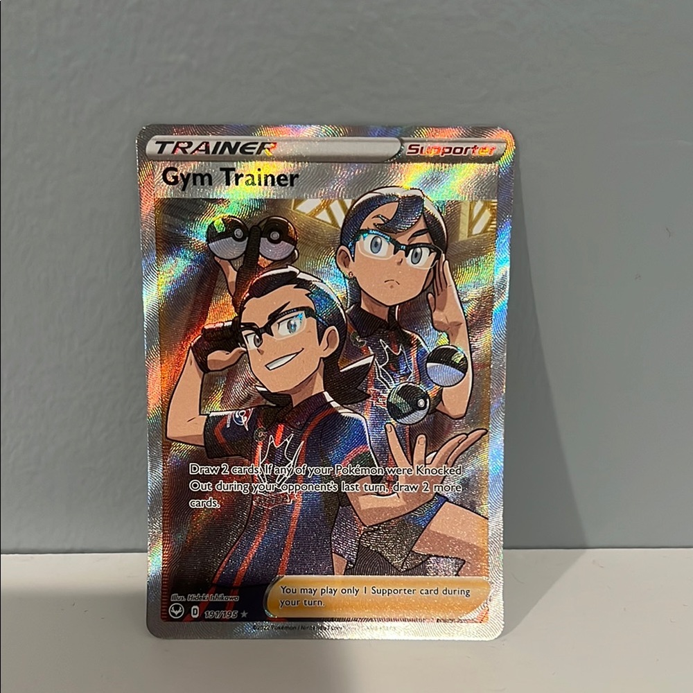 Pokemon Gym Trainer Card - Holographic Silver and Black